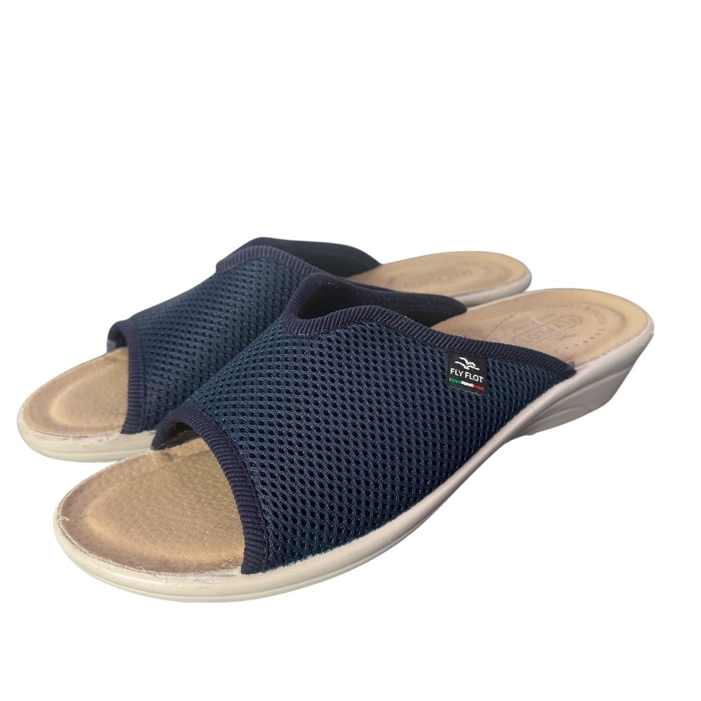 Fly Flot Womens Size 40 US 9 Blue Mesh Slip On Wedge Mule‎ Sandals Open Toe